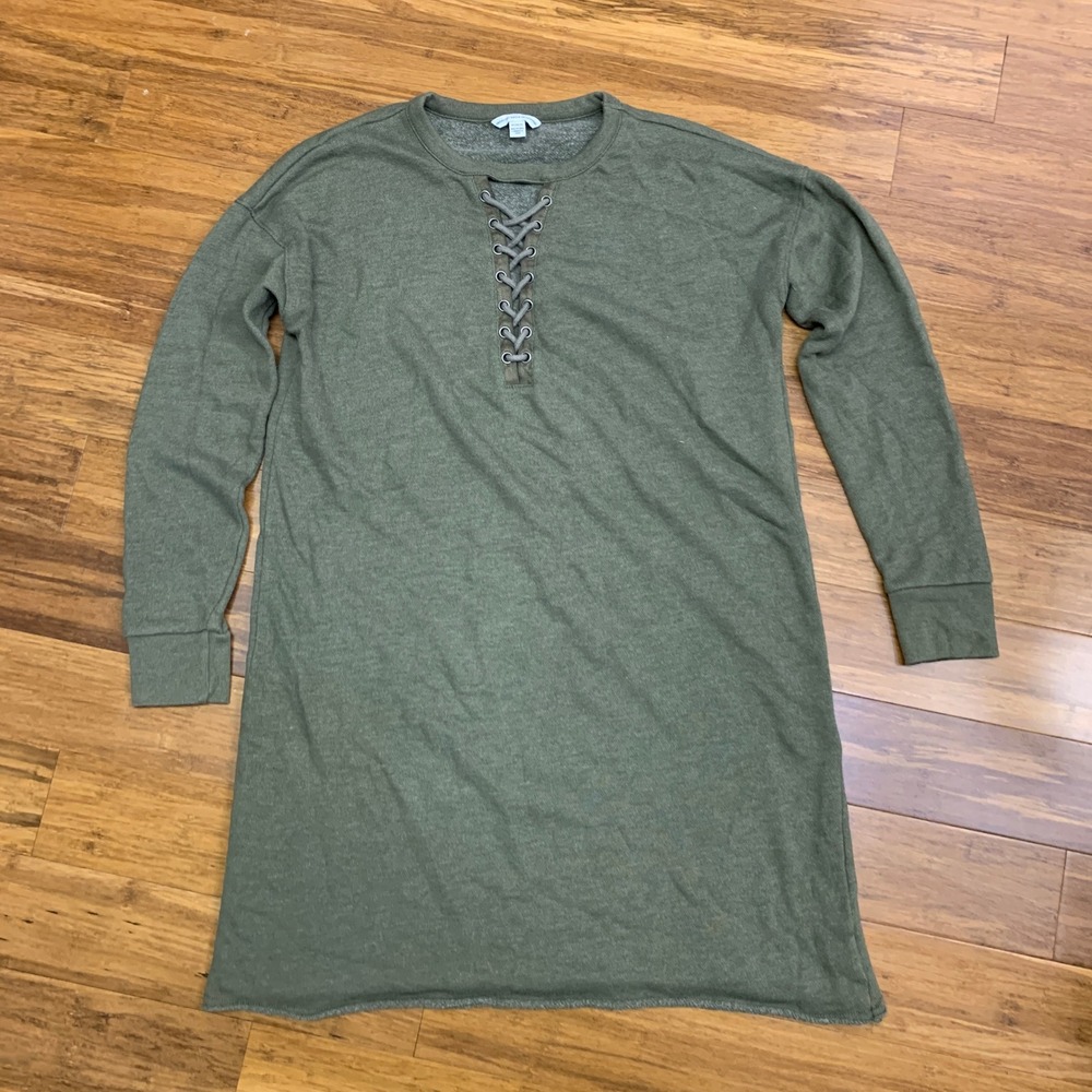 American Eagle Lace Up Long Sleeve T-Shirt Dress Womens Size Medium Green Casual